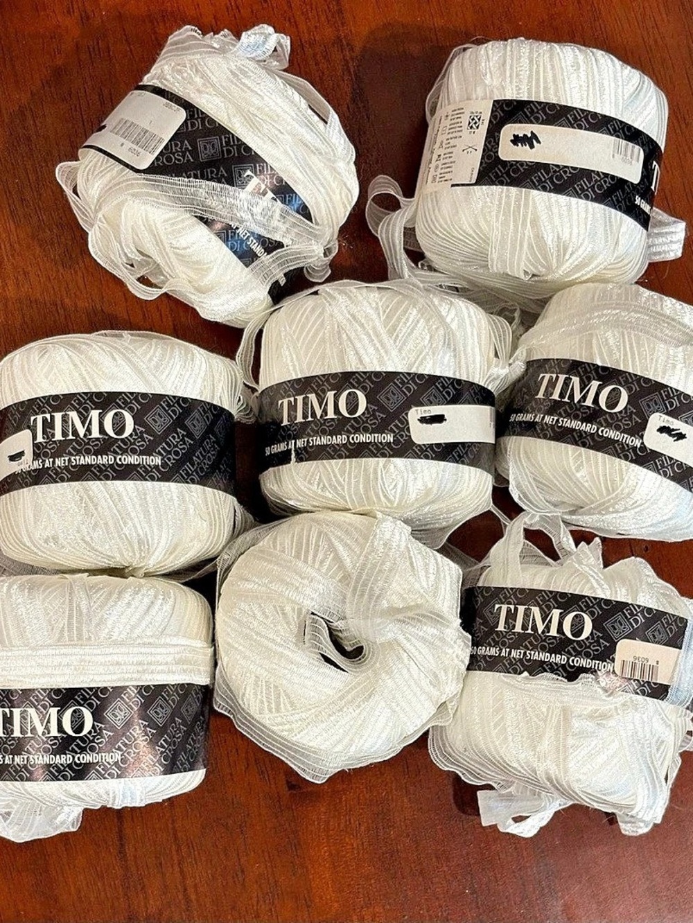 Bundle of 8 Filatura Di Crosa TIMO Italian Ribbon Yarn - White (400g Total)  NWT